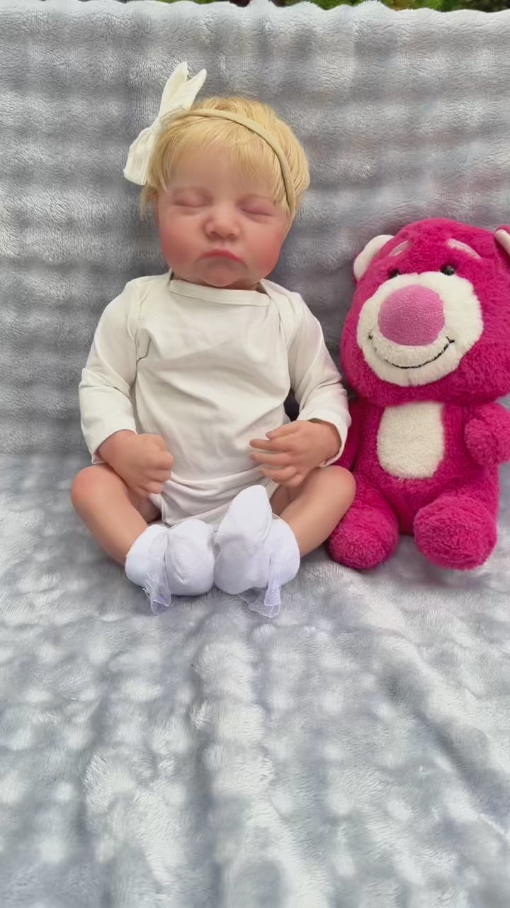 20/24 Zoll Reborn-Puppen mit Stoffkörper, weiche Haptik, implantiertes goldenes Haar, Neugeborenen-Babypuppen Spielzeug für Mädchen Reborn-Puppen