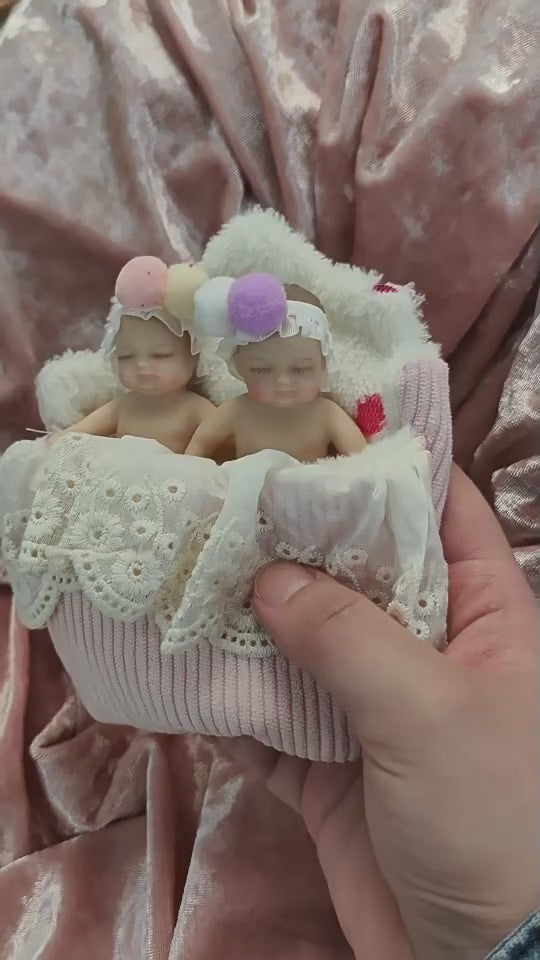 Lebensechte Silikon-Reborn-Zwillingsbabypuppe 4 Zoll