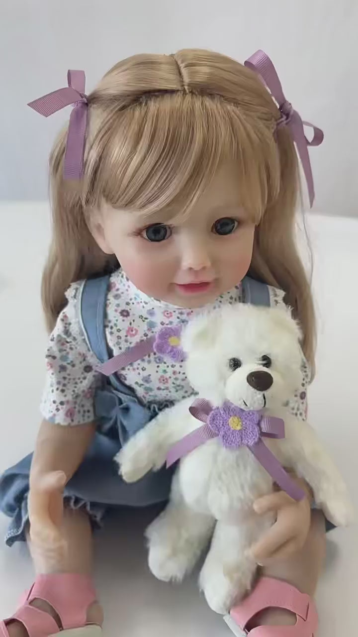 22 Zoll/55 cm Neue Reborn-Puppe Simulations-Babypuppe Spielzeug Vollvinyl lebensechte Reborn-Babypuppen mit langem Haar