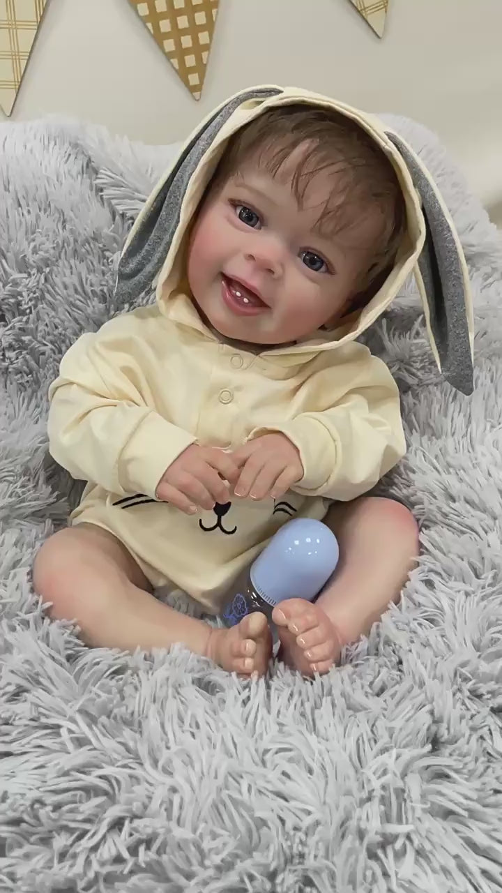 23 Zoll lebensechte Reborn-Babypuppe mit Stoffkörper, realistischer 3D-Haut, handgefertigte Neugeborenen-Spielzeugpuppe für Mädchen