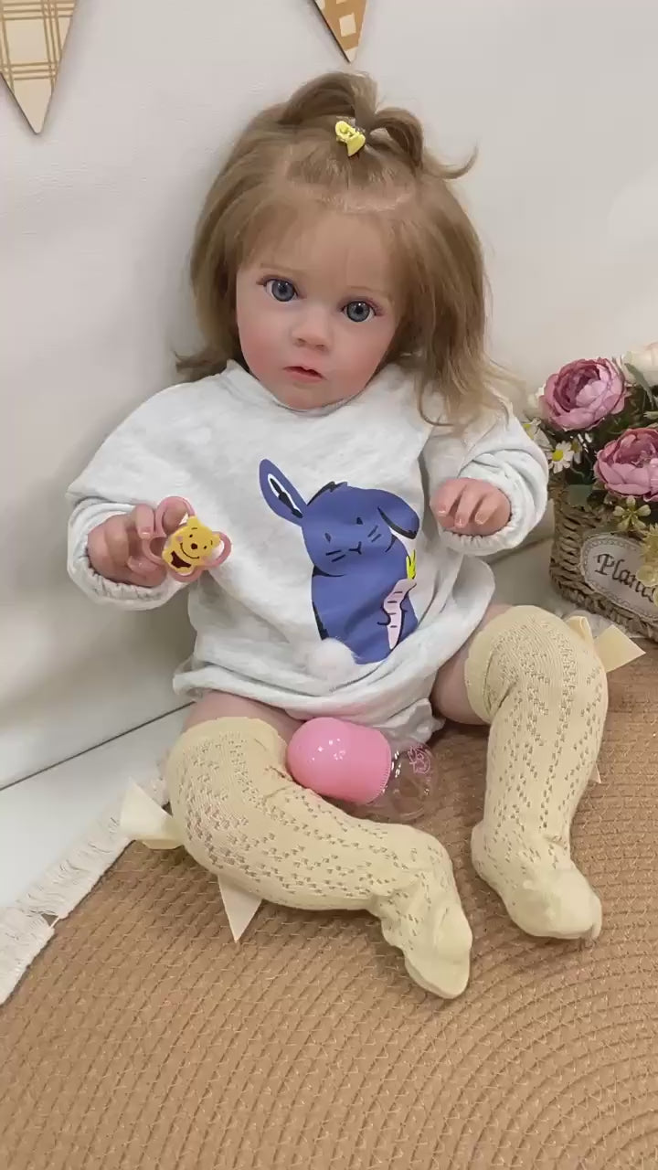24 Zoll lebensechte, handgefertigte Reborn-Babypuppe, weicher Stoffkörper, 3D-echte Haut, Kinderspielzeug, Geschenk für Mädchen