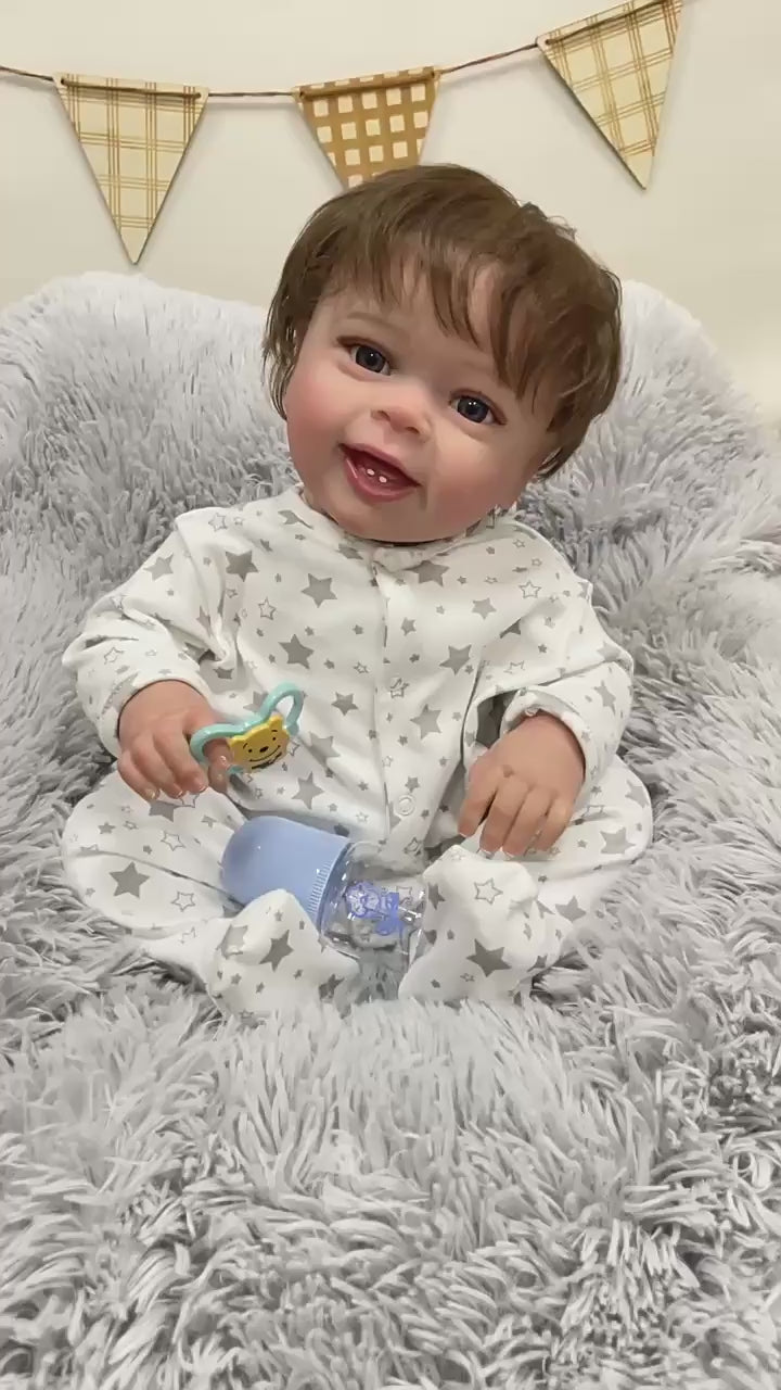 23 Zoll lebensechte handgefertigte Reborn-Puppe mit Stoffkörper, realistische 3D-Hautsimulation, Neugeborenes Baby-Puppe als Spielzeug für Mädchen und Kinder
